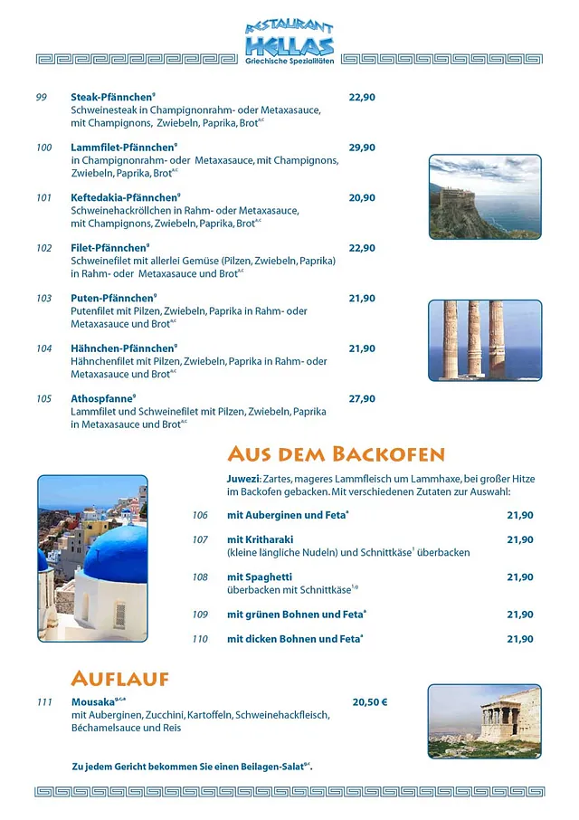 Griechisches Restaurant HELLAS - Speisekarte