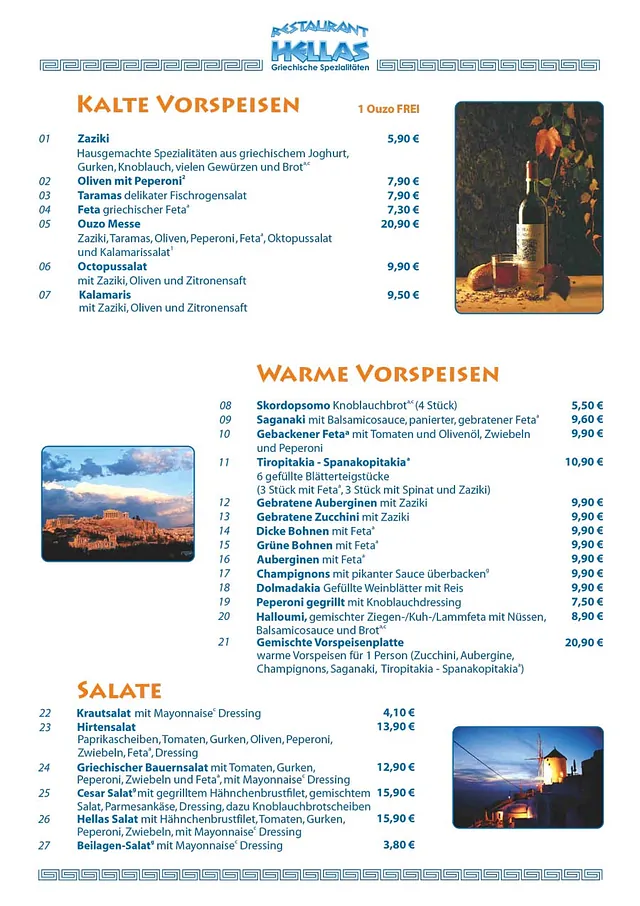 Griechisches Restaurant HELLAS - Speisekarte
