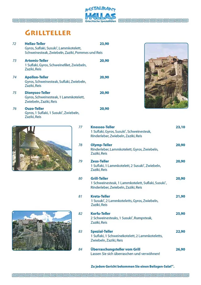 Griechisches Restaurant HELLAS - Speisekarte