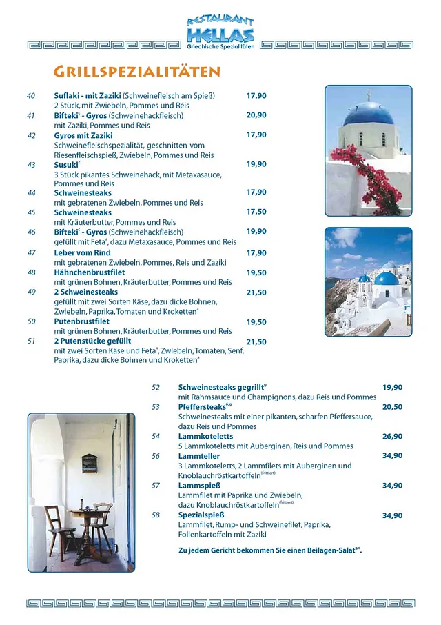 Griechisches Restaurant HELLAS - Speisekarte