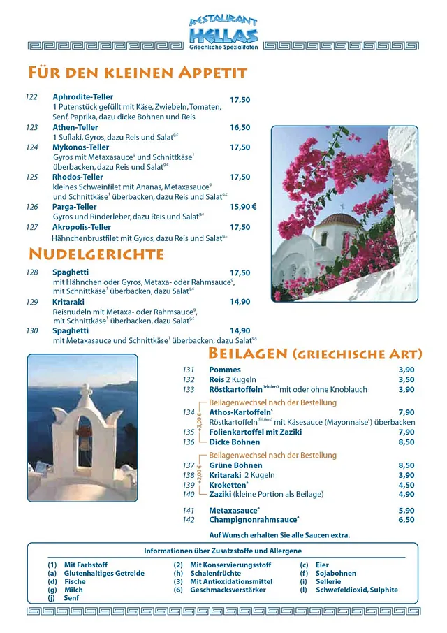 Griechisches Restaurant HELLAS - Speisekarte