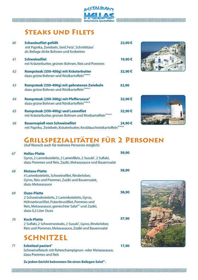 Griechisches Restaurant HELLAS - Speisekarte