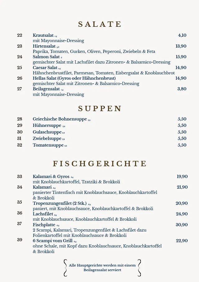 Griechisches Restaurant HELLAS - Speisekarte