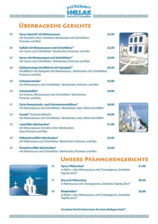 Griechisches Restaurant HELLAS - Speisekarte