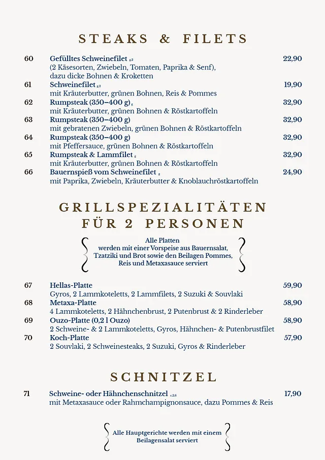 Griechisches Restaurant HELLAS - Speisekarte