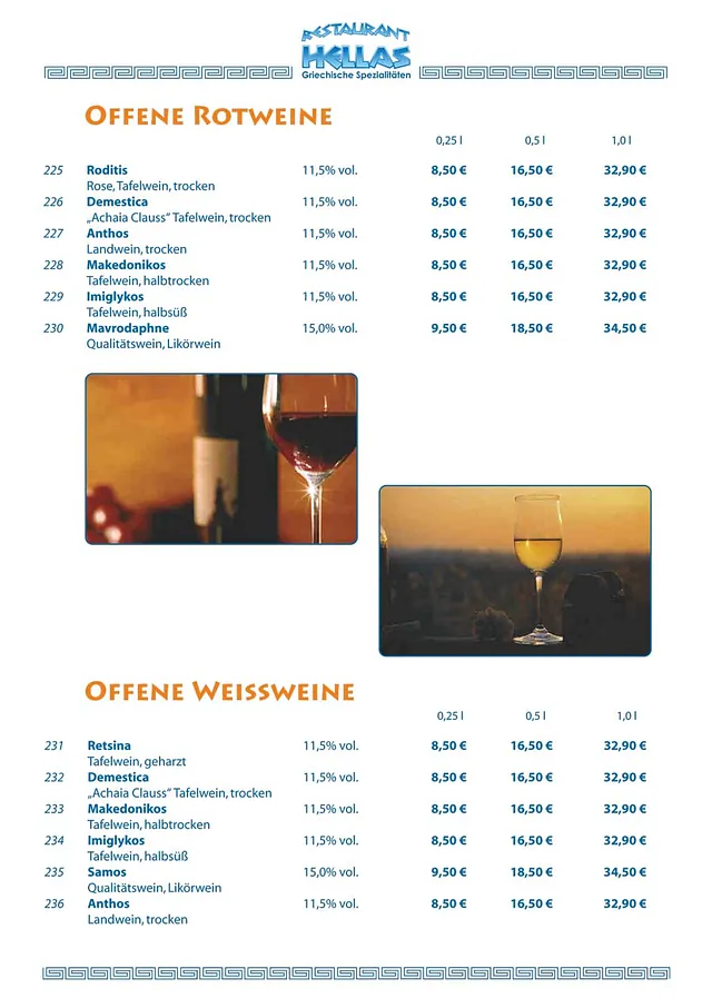 Griechisches Restaurant HELLAS - Speisekarte