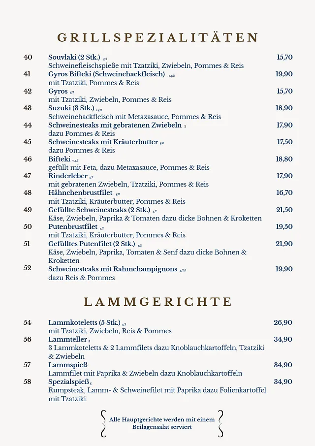 Griechisches Restaurant HELLAS - Speisekarte