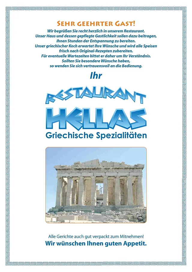 Griechisches Restaurant HELLAS - Speisekarte